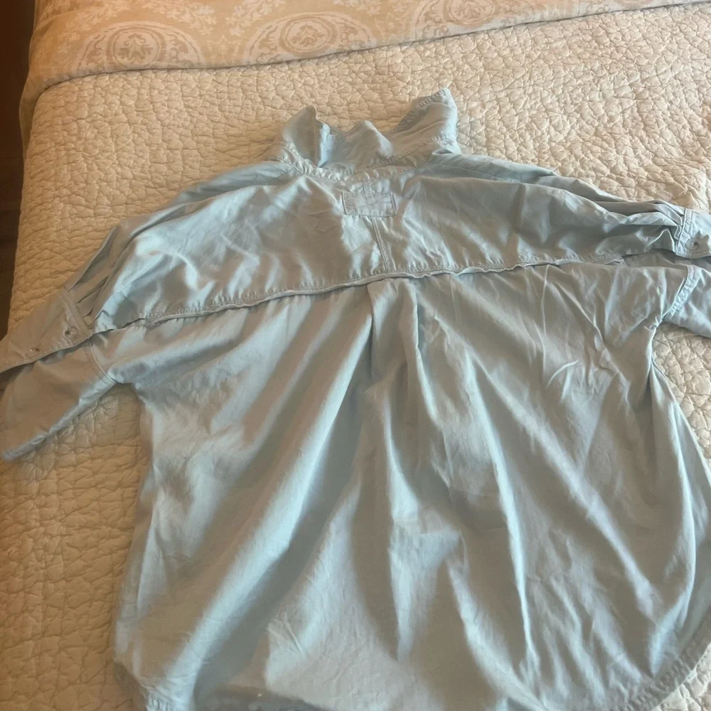 Free People Light Blue Button-Down Crop Shirt